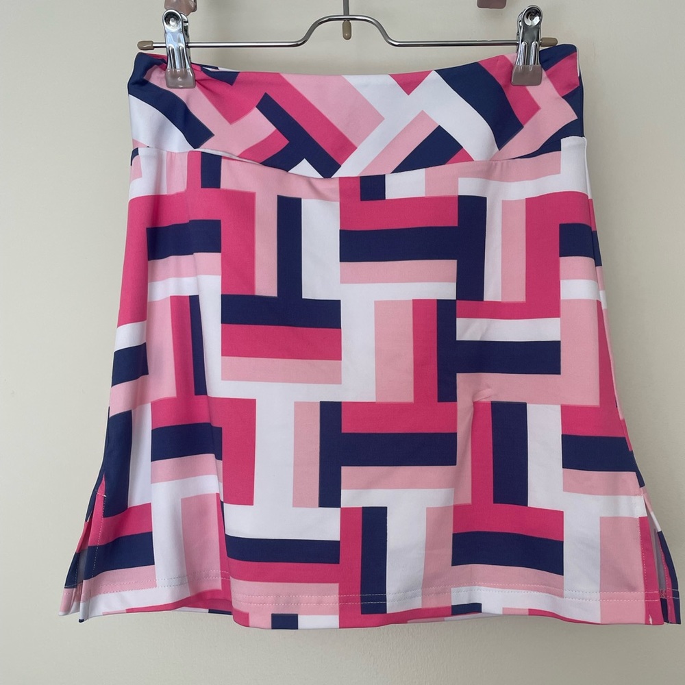 Golftini Pink Blue All Square Pullon Stretch Active Golf Skirt Skort